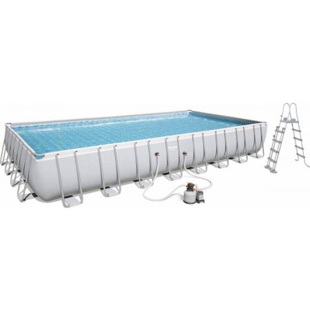 BESTWAY frame zwembad  - Ambre 50m² - grijs, groot rechthoekig zwembad 10x5m met zandfiltratie pomp, ladder en beschermhoes